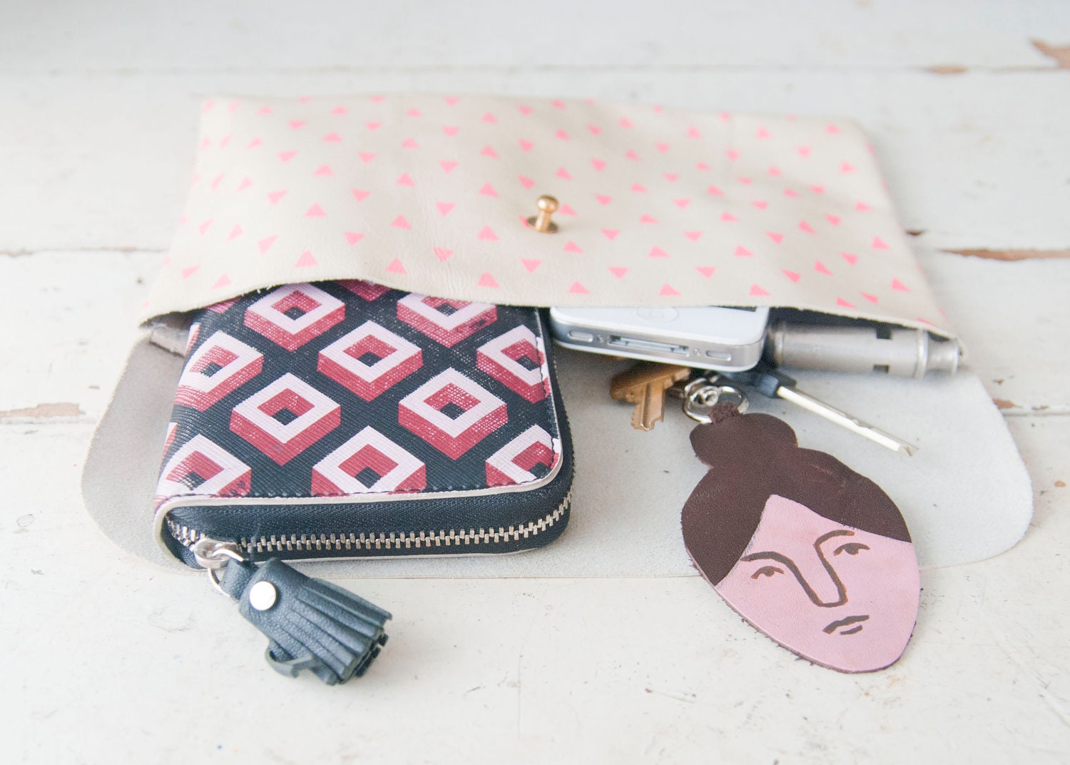 Leather Girl Face Keychain