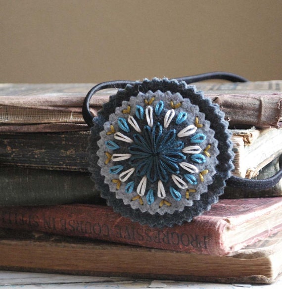 Medallion Headband -Teal, Slate Blue, Mustard Yellow and Ivory