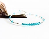 Blue zircon silver anklet, thin beaded ankle bracelet, Beach wedding Summer body jewelry