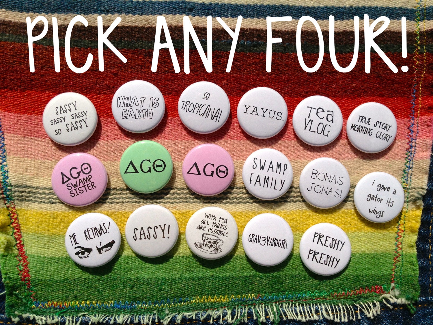 PICK ANY FOUR custom swamp family button set