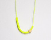 Neon yellow & wooden bead necklace