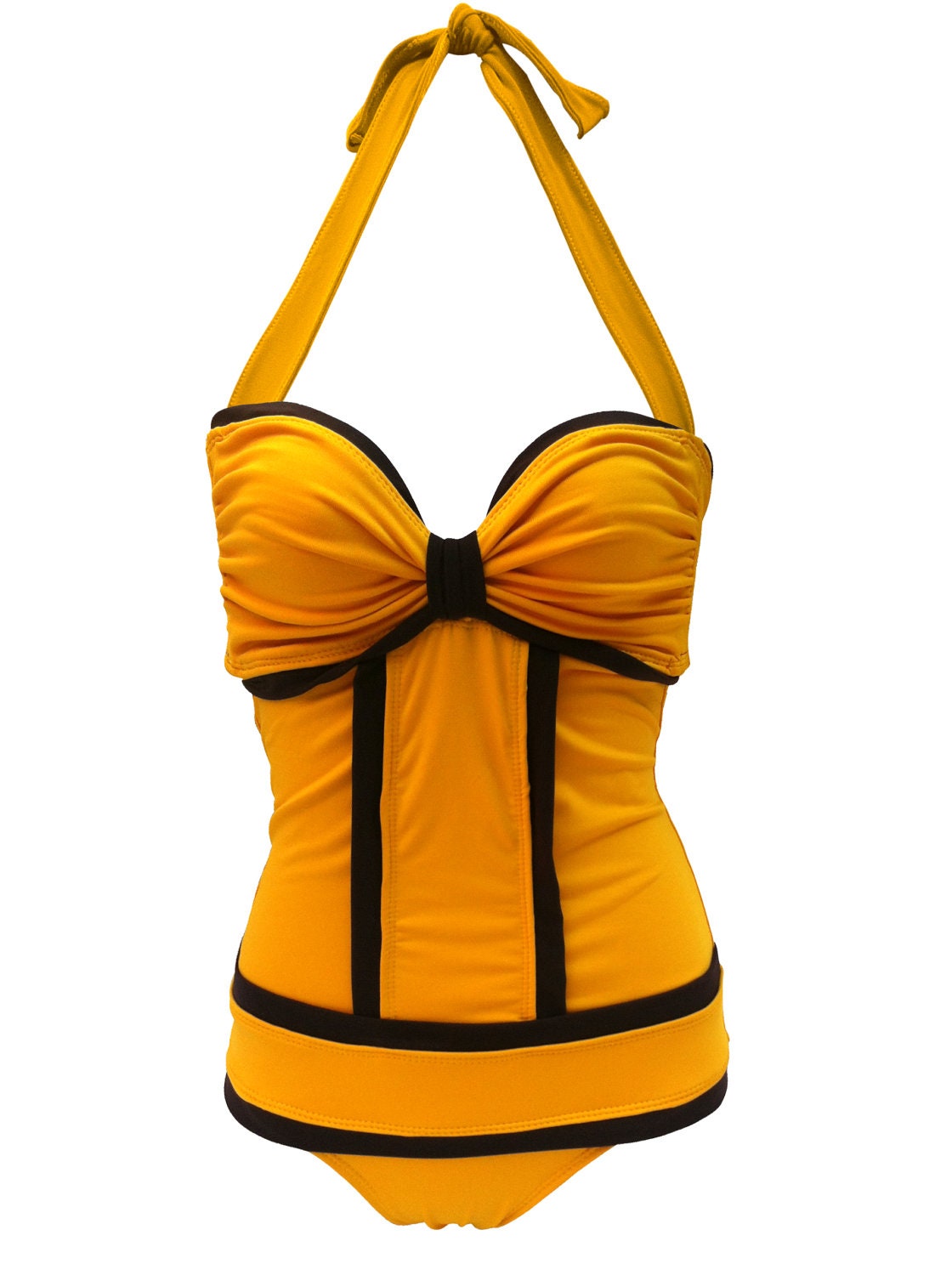 Panelled One Piece Swimsuit With Contrast Piping for Form Forming
