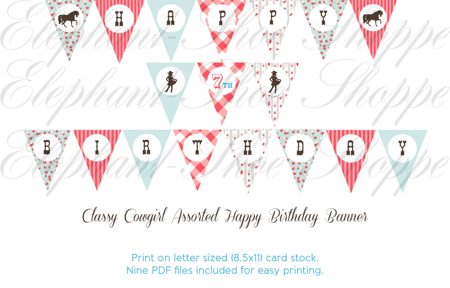 Classy Cowgirl Collection Happy Birthday Banner - Digital file pdf