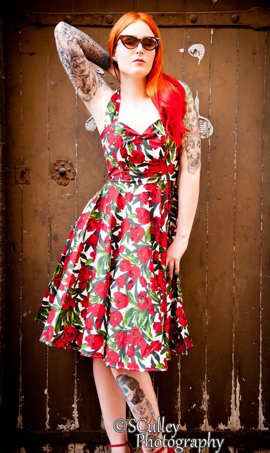 Red and White Tulip 1950's style dress