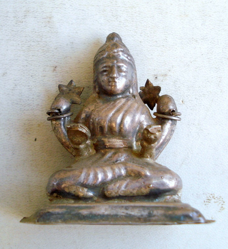 vintage antique collectible old silver goddess laxmi statue idol hindu india