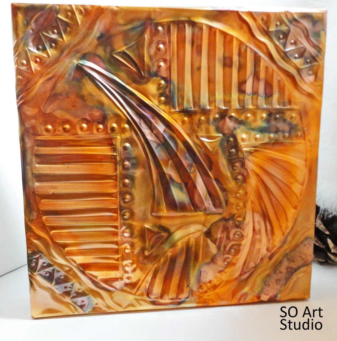 Discus 3 - Fired Metal Copper Repoussé