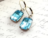 Aqua Blue Earrings, Vintage Rhinestones, Something Blue, Bridal Earrings, Wedding Jewellery, Glass Gems, Old Hollywood, Glam, Leverback