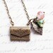 Envelope Locket Necklace, Tiny Purse, Pale Pink Rose, Turquoise Flower, Keepsake Pendant, Secret Hiding Places, Antique Brass