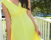 1960's Bright Yellow Polyester Dress with Lace - Reconstructed Vintage