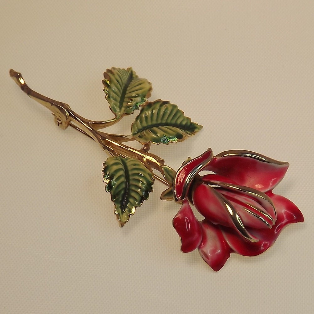 Vintage Weiss Brooch Enamel Rose Flower Pin 1960s By 4dollsintime