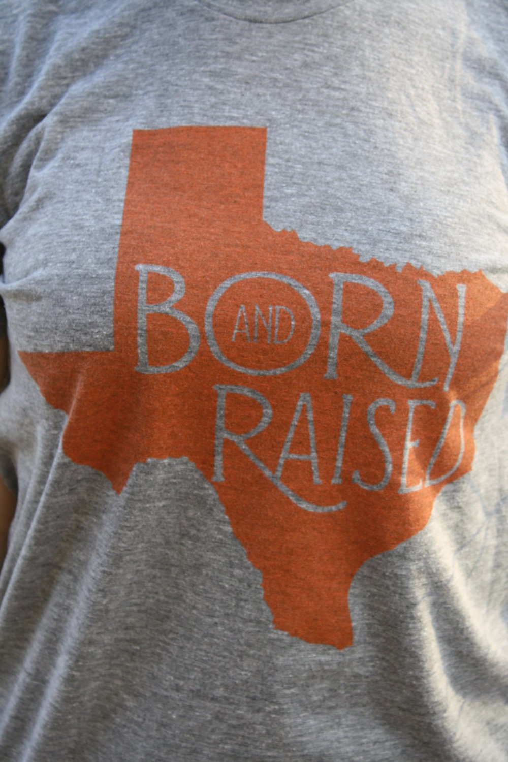 LARGE Adorable Sexy Cute Born & Raised Texas Longhorn Burnt Orange Grey American Apparel Horns T Shirt