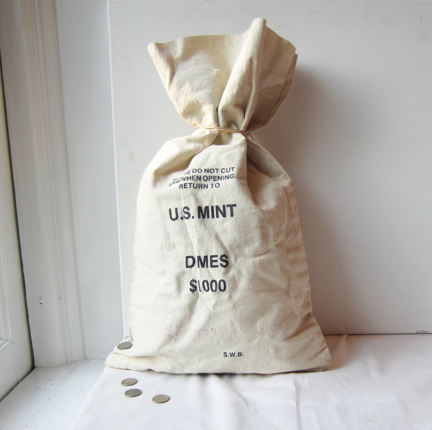 Vintage US Mint Canvas Coin Bag - Dimes - Great to repupose into a pillow or tote