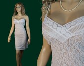 Pleated bridal XL plus size white lace 1960s vintage slip 60s double layer (PL172)