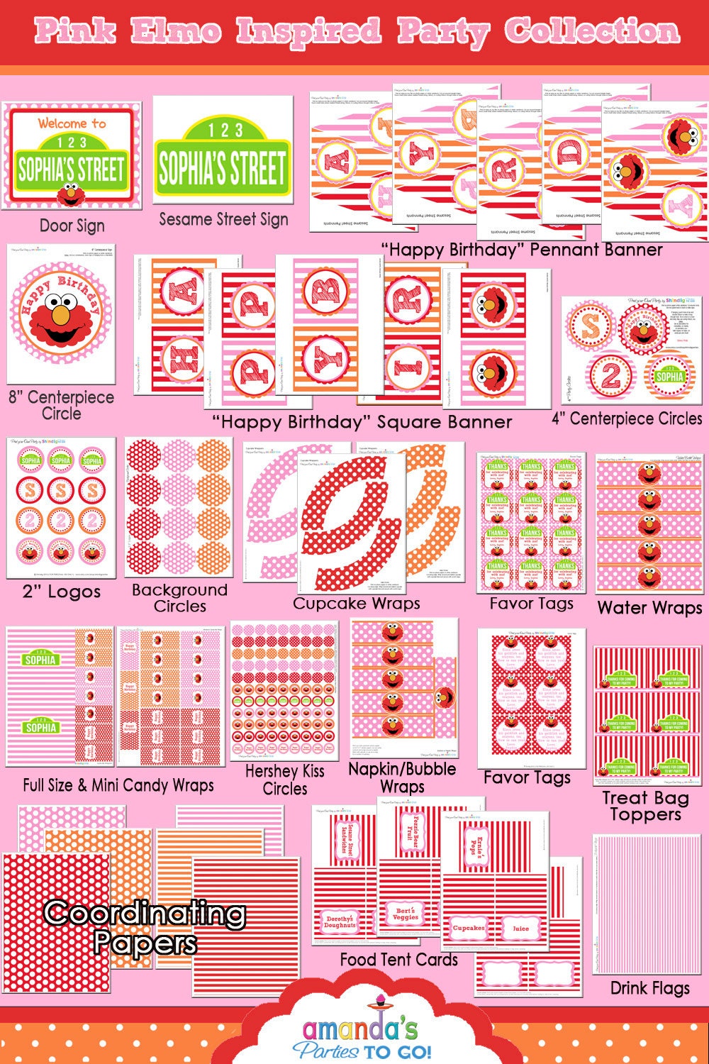 ELMO Party Printable- SALE - HUGE Pink Collection inspired by Sesame Street - Amanda's Parties To Go