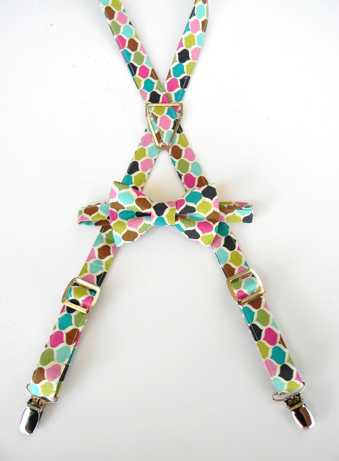 Multi-Colored Suspender and Bow Tie Set