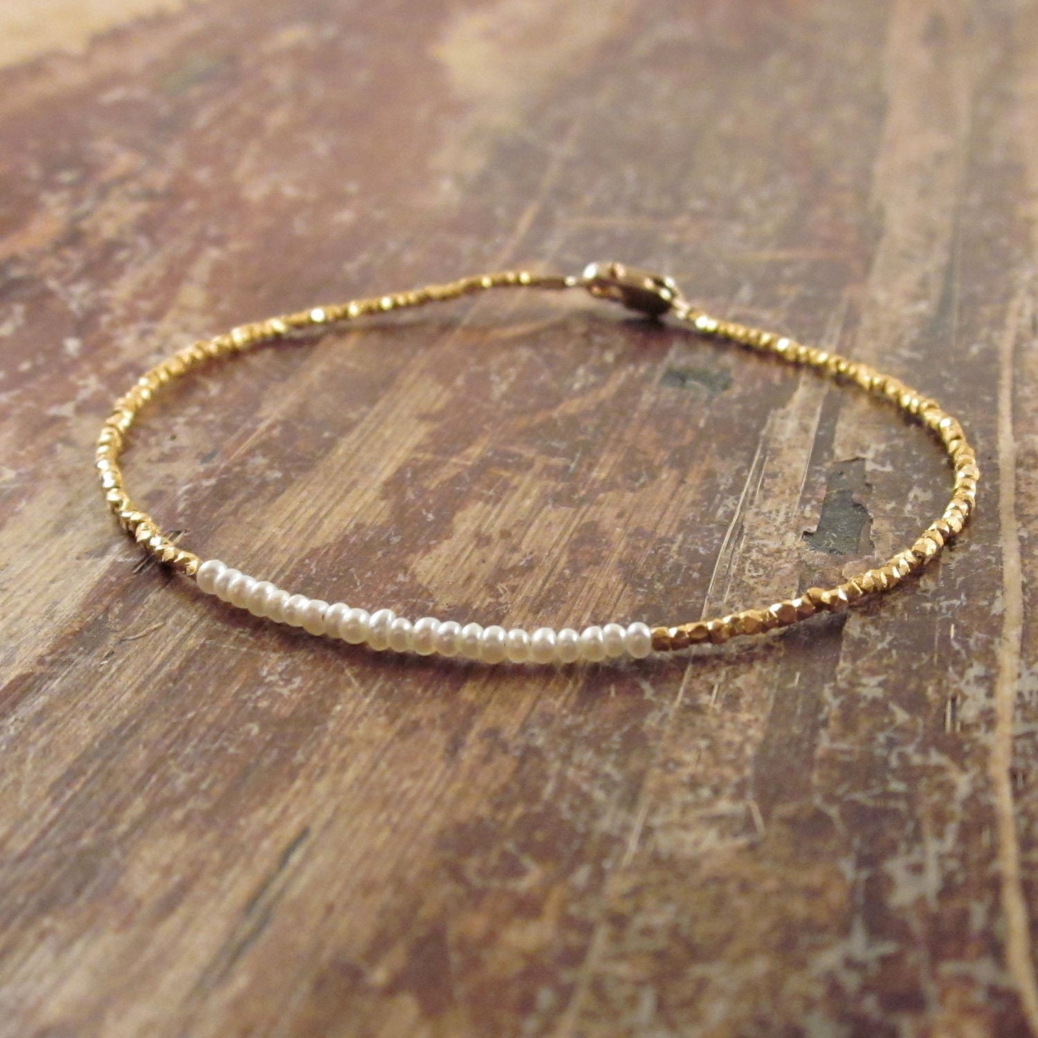 Pearl Bracelet with 24K Gold Vermeil Beads, Maid of Honor Gift, Wedding Jewelry, Bridesmaid Gift, Bridal Accessories