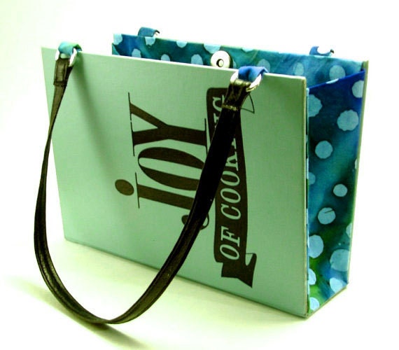 Book Purse, Book Clutch, "Joy of Cooking," Cookbook, shoulder straps, teal blue
