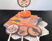 Victorian Inspired Halloween Cupcake Toppers/Cocktail Forks featuring Damask