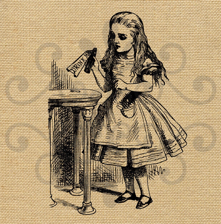 Alice' Adventures in Wonderland - "Drink Me" - Image Transfer For Pillows Tote bags Burlap - Digital Image - print your own