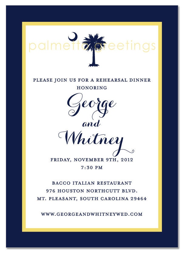 PRINTED - South Carolina Palmetto Moon Rehearsal Dinner Invitation - Set of 50 (5" x 7")