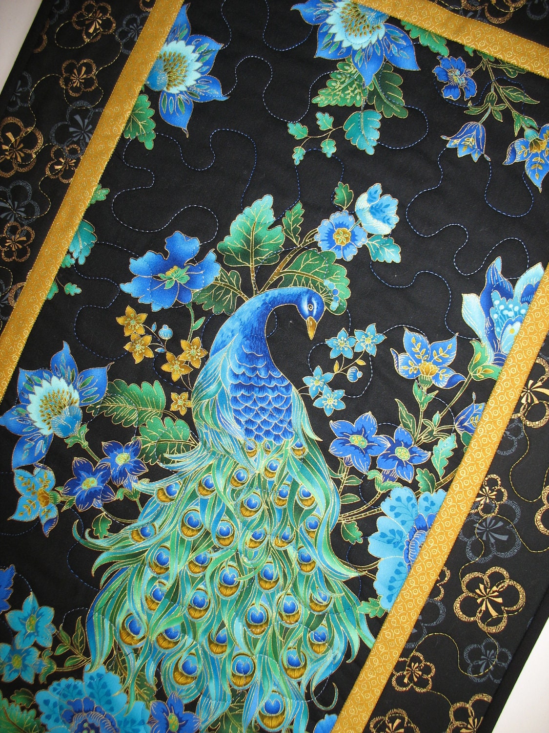 Peacock Quilted Wall Art in Timeless Treasure Plume  Fabric Line