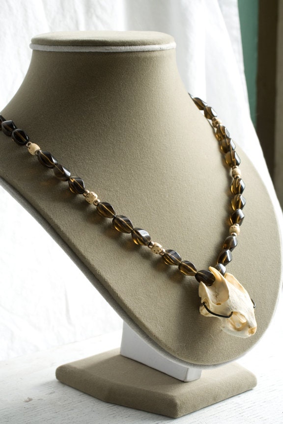 Turtle Skull Necklace - Unisex Tribal Boho Chic Modern Primitive Beaded Gemstone Jewelry OOAK