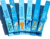 OCEAN PARTY FAVORS (6) hand painted magnetic clothespins