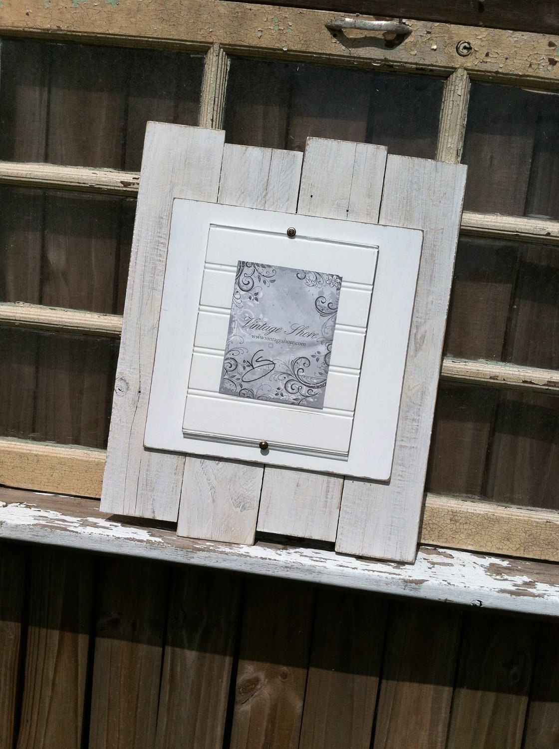 White Washed Up Cycled Reclaimed  Wood Plank Picture Frame - Pottery Barn Inspired - Home Decor - Rustic - Shabby Chic