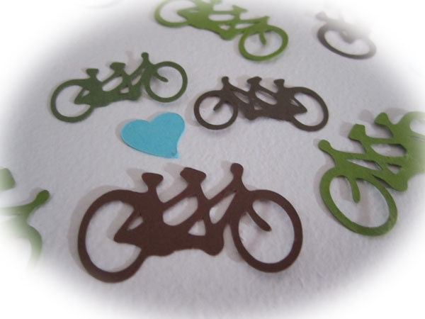 Tandem Bicycle Wedding Confetti Brown, Sage, Turquoise Party Decor 125 pc TeamScrapbookNinjas