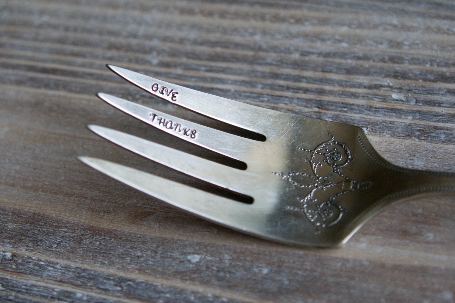 Vintage Serving Fork - Give Thanks - Hand Stamped Serving Fork - Silverplate - Hostess Gift - Shabby Chic