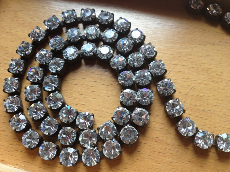 Large Rhinestone Chain Aged Patina 6mm Crystals 1 foot