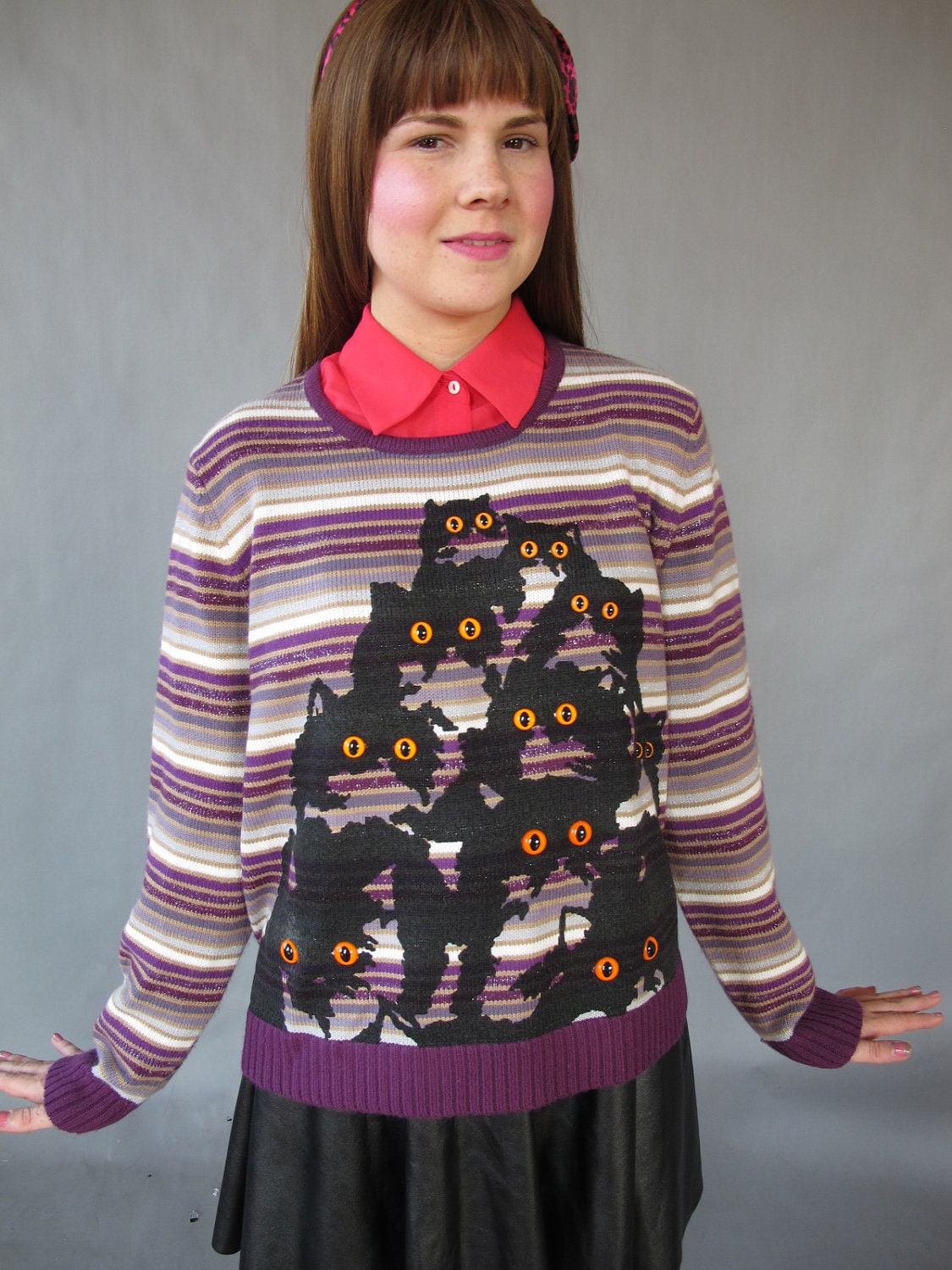Purple Stripe Crazy Kitty Sweater