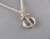 Silver Anchor Necklace, Nautical Pendant Necklace