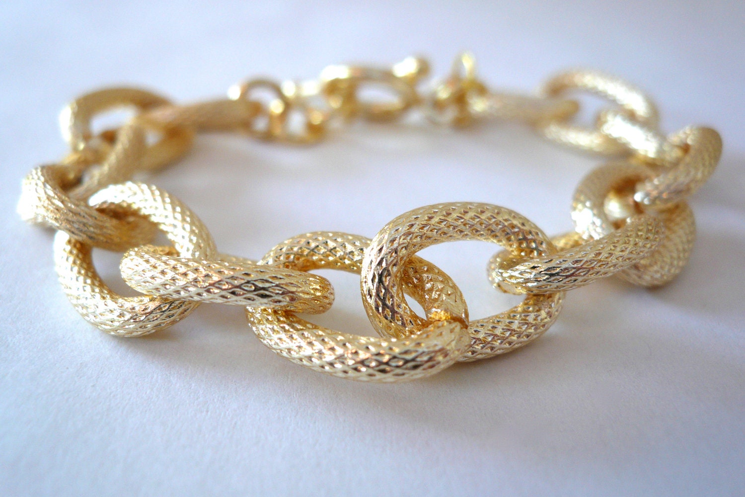 Gold Textured Link Bracelet