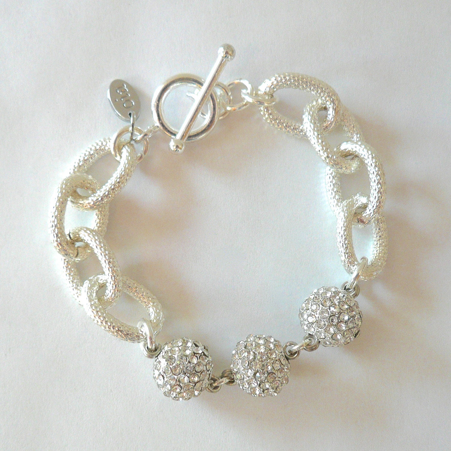 Silver Chain Link & Pave Ball Bracelet