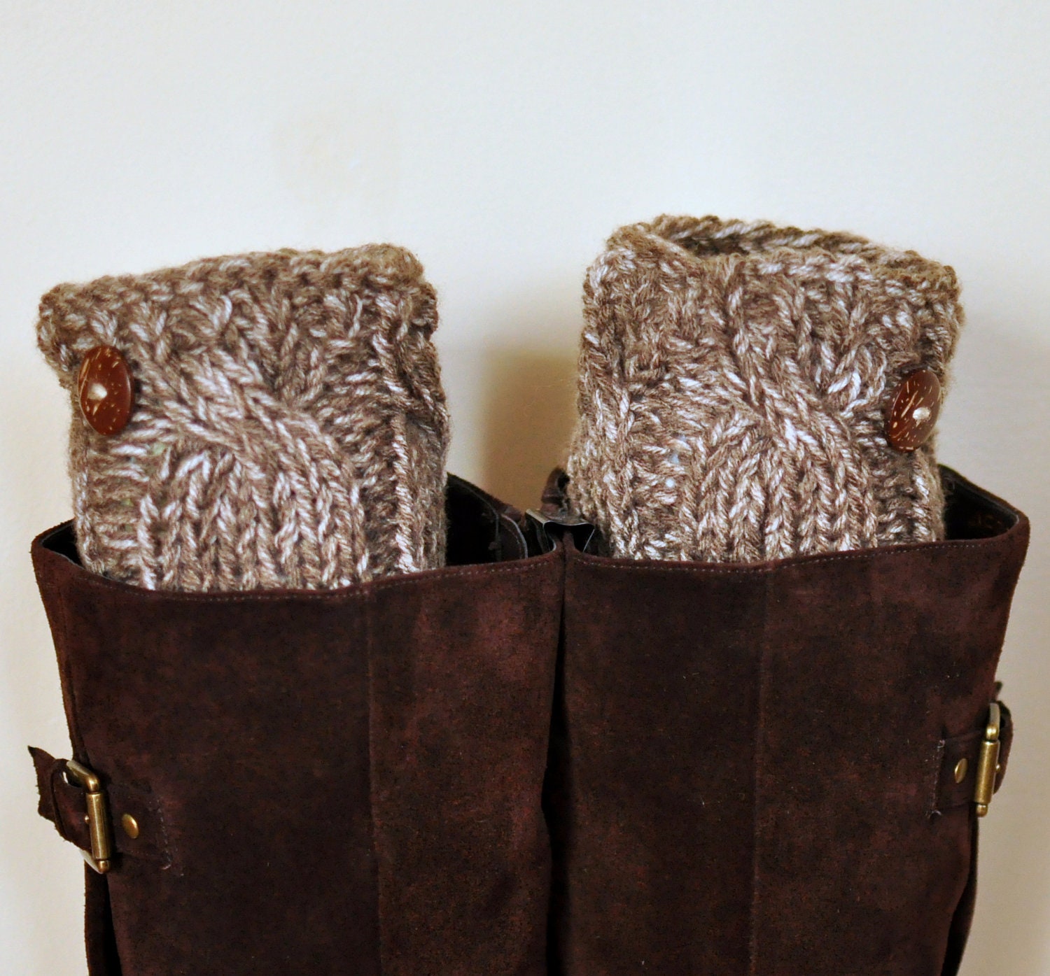 BOOT CUFFS Socks Button Leg Warmers Choose COLOR  Birch Brown Beige Cozy Earth Neutral Forest Nature Knit Gift under 50