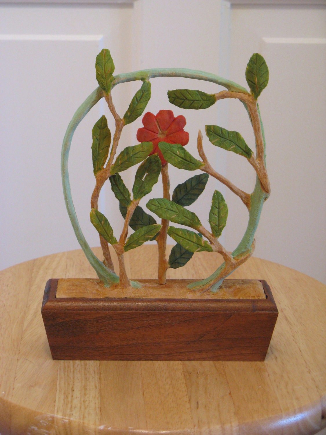 Woodworking Art ROSE AND LEAVES Sculpture
