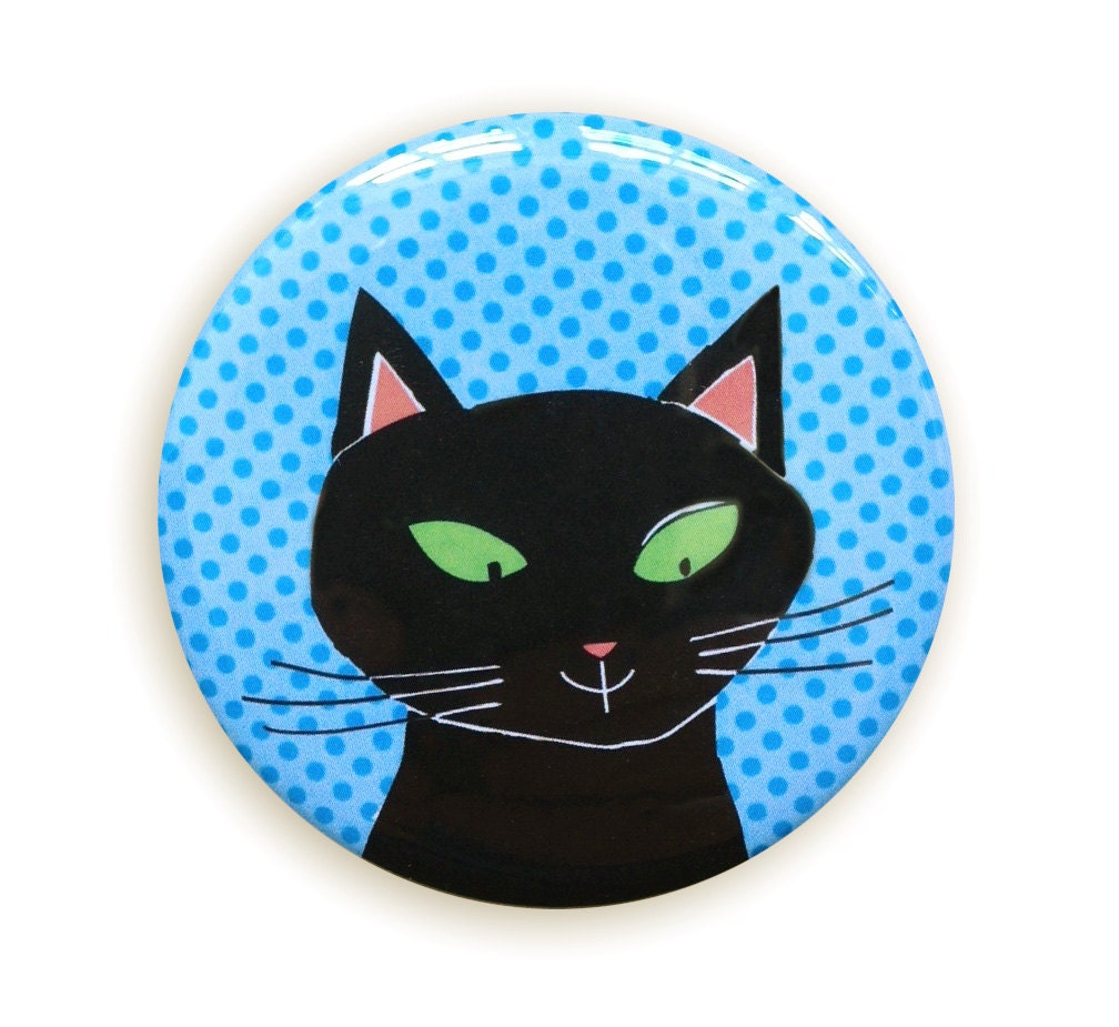 Messy My pocket mirror - black kitty - for girlfriend, teenage girl, best friend