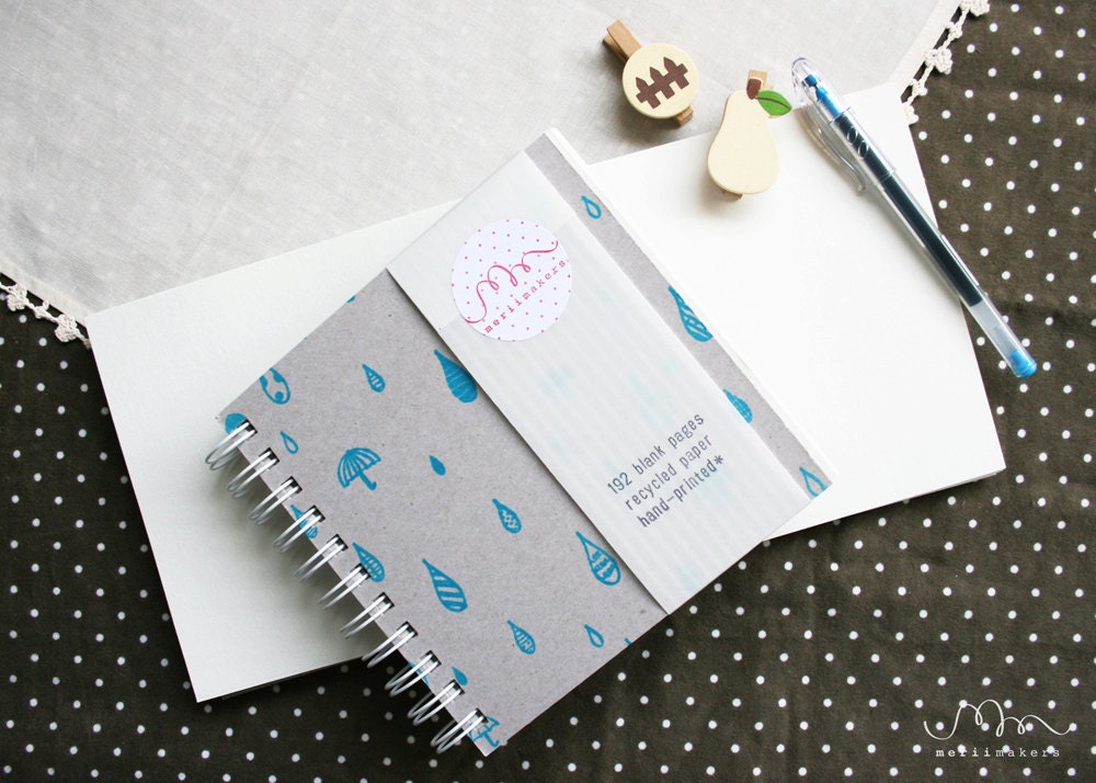 CLEARANCE - Handprinted Notebook - Raindrops