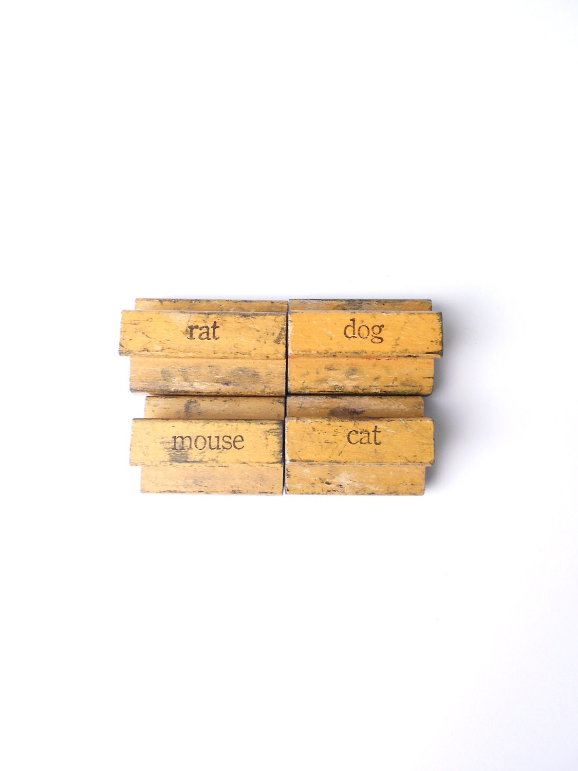 Antique Animal Picture Word Wooden Rubber Stamps--Set of 4