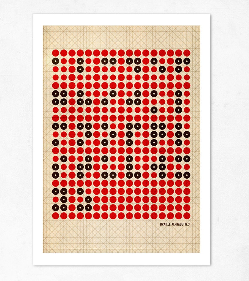 Large illustration print 11.70 x 16.50 (A3). Braille Alphabet N.3. (Special spring offer: Get a geometric poster for free)