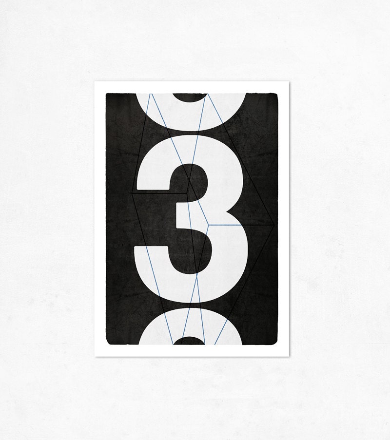 Big Number Three , illustration print 8.27 x 11.70 (A4).