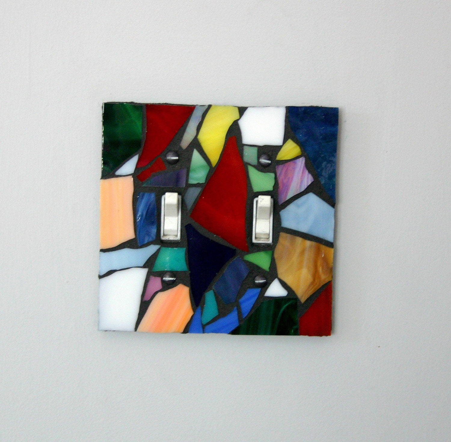 Multi-Color Stained Glass - Handmade Double Mosaic Light Switch Cover Wall Plate