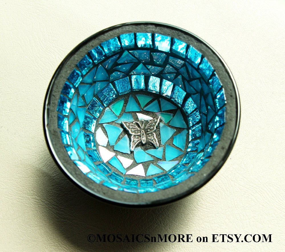 Mosaic Jewelry Keys Dish / Bowl - in Summer Sky Blue