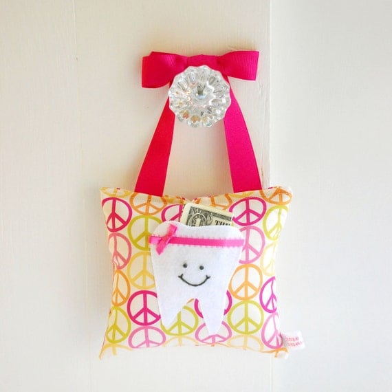 Girls Tooth Fairy Pillow Tooth Fairy Gift in Peace Sign Print