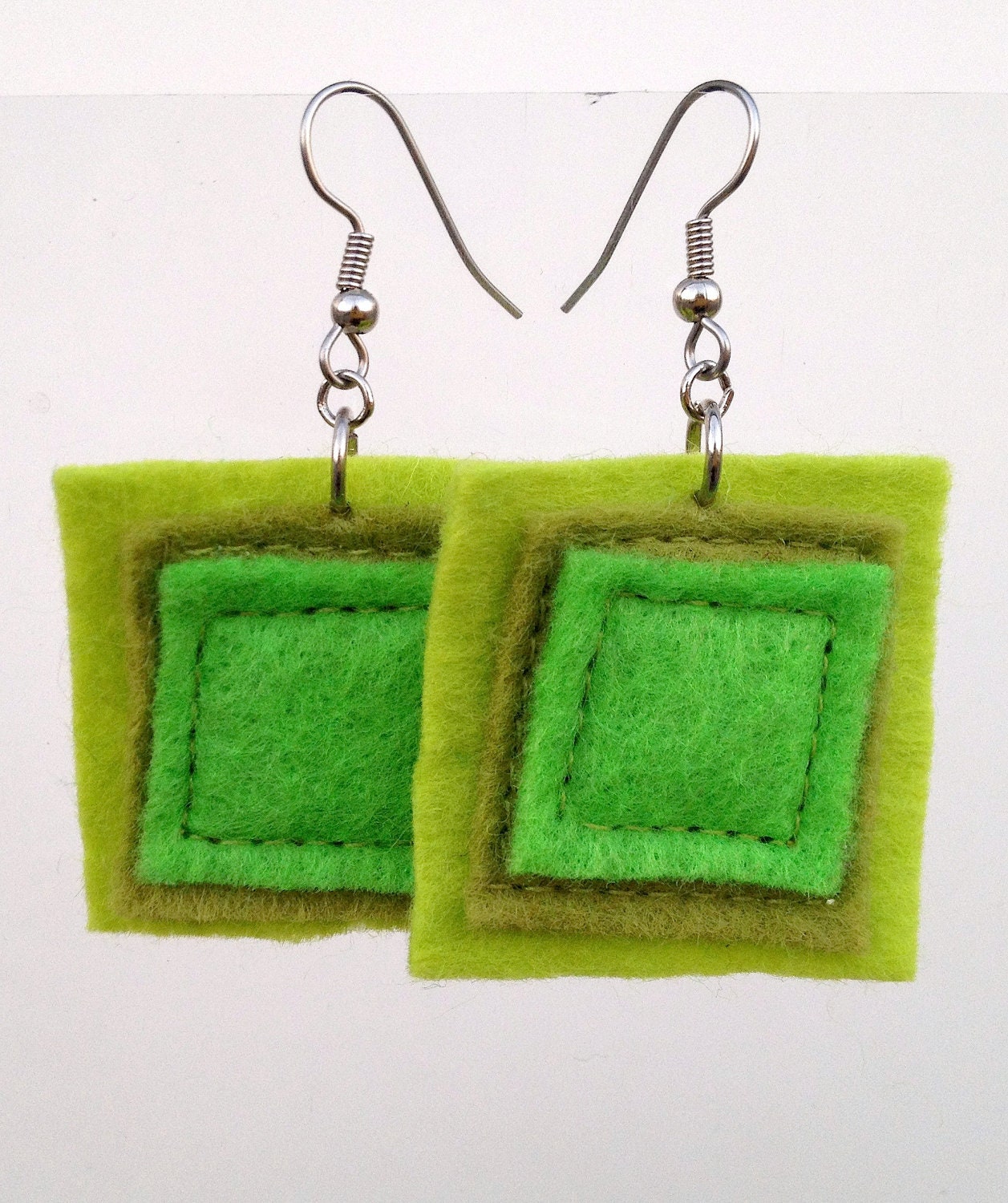 Olive and Lime square felt earrings
