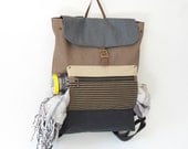 UniSex, Choco Brown Canvas Backpack / laptop bag / school bag / leather closure / front zip pocket, Design by BagyBags
