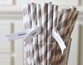 100 Gray Paper Straws Grey Striped Retro Vintage Style Carnival Circus Wedding Birthday Bridal Baby Shower W/ Printable Flags I Created Il_170x135