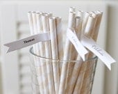 50 Cream Ivory Paper Straws Beige Striped Retro Vintage Style Carnival Wedding Birthday Bridal Baby Shower W/ Printable Flags Il_170x135