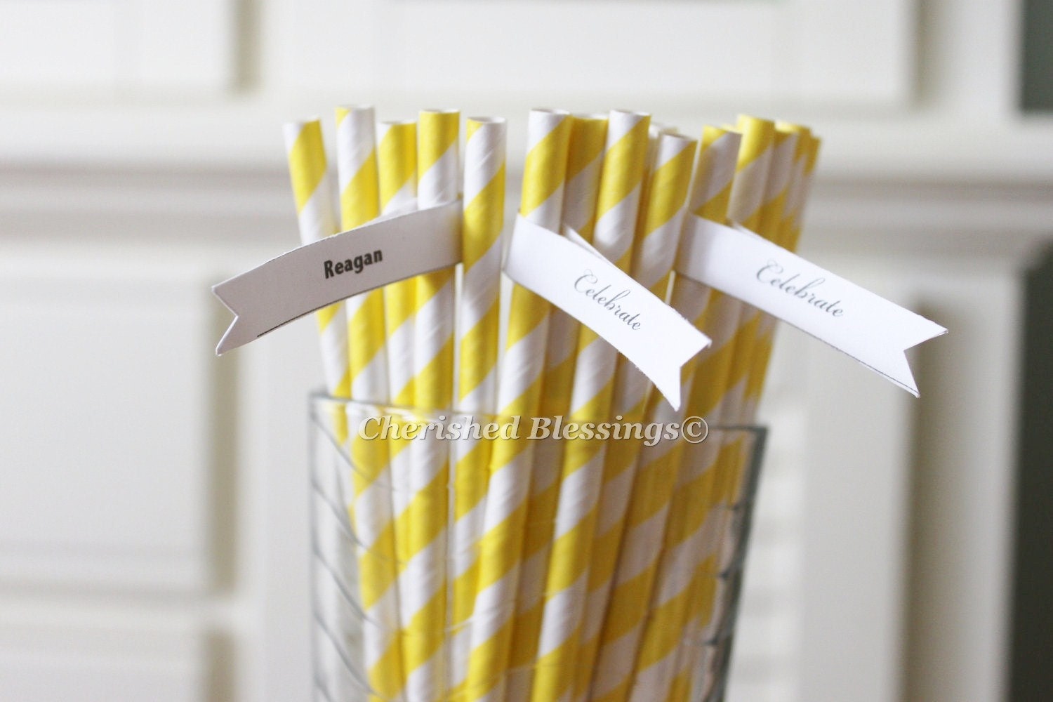 100 Yellow Paper Straws Striped Retro Vintage Style Carnival Circus Wedding Birthday Bridal Baby Shower W/ Printable Flags I Created Il_570xn